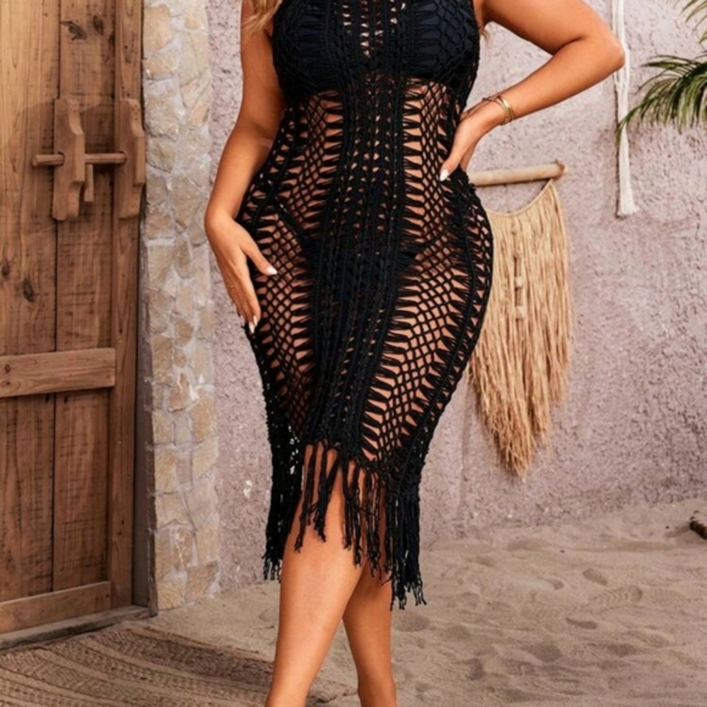 Black Crochet Beach Cover-Up Dress